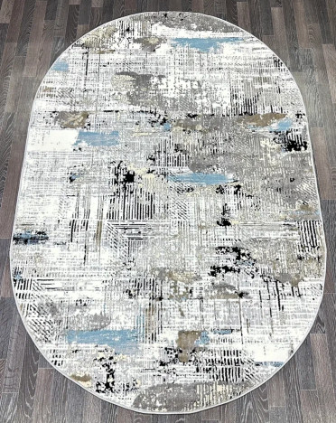 Ковер турецкий B026A SANANDAJ (Полиэстер хит-сет, серый) овальный
