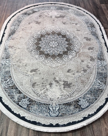 Турецкий ковер овальный Atlantik Hali Deco 27257A (Полиэстер, бежевый, темно-серый)